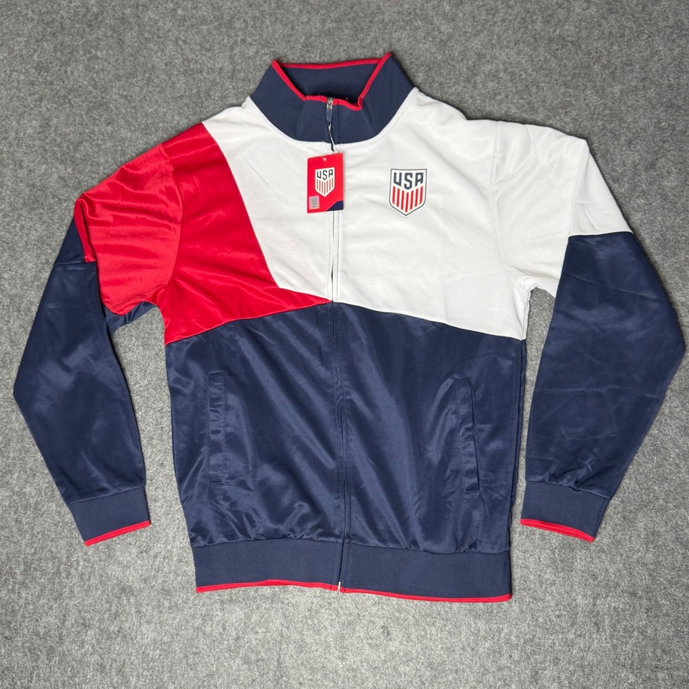 US Soccer Federation Track Jacket Mens Large Navy White Red Full Zip USSF55TJ-N